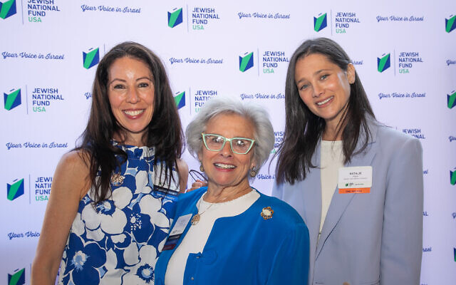 JNF board members Justine Cohen (left) and Emily Fisch (right) pose with honoree Jackie Goldstein (center) at the Women for Israel luncheon in Sandy Springs.