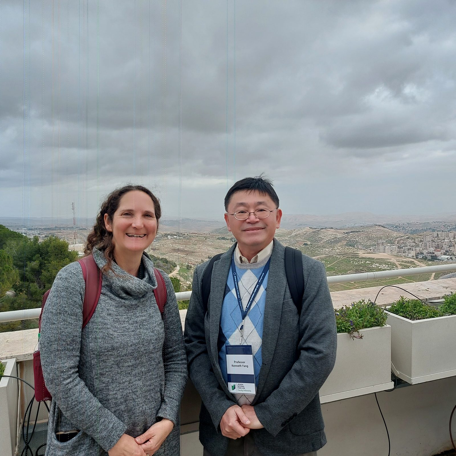 Kenneth C.C. Yang, right, with a colleague during a visit to the Hebrew University of Jerusalem