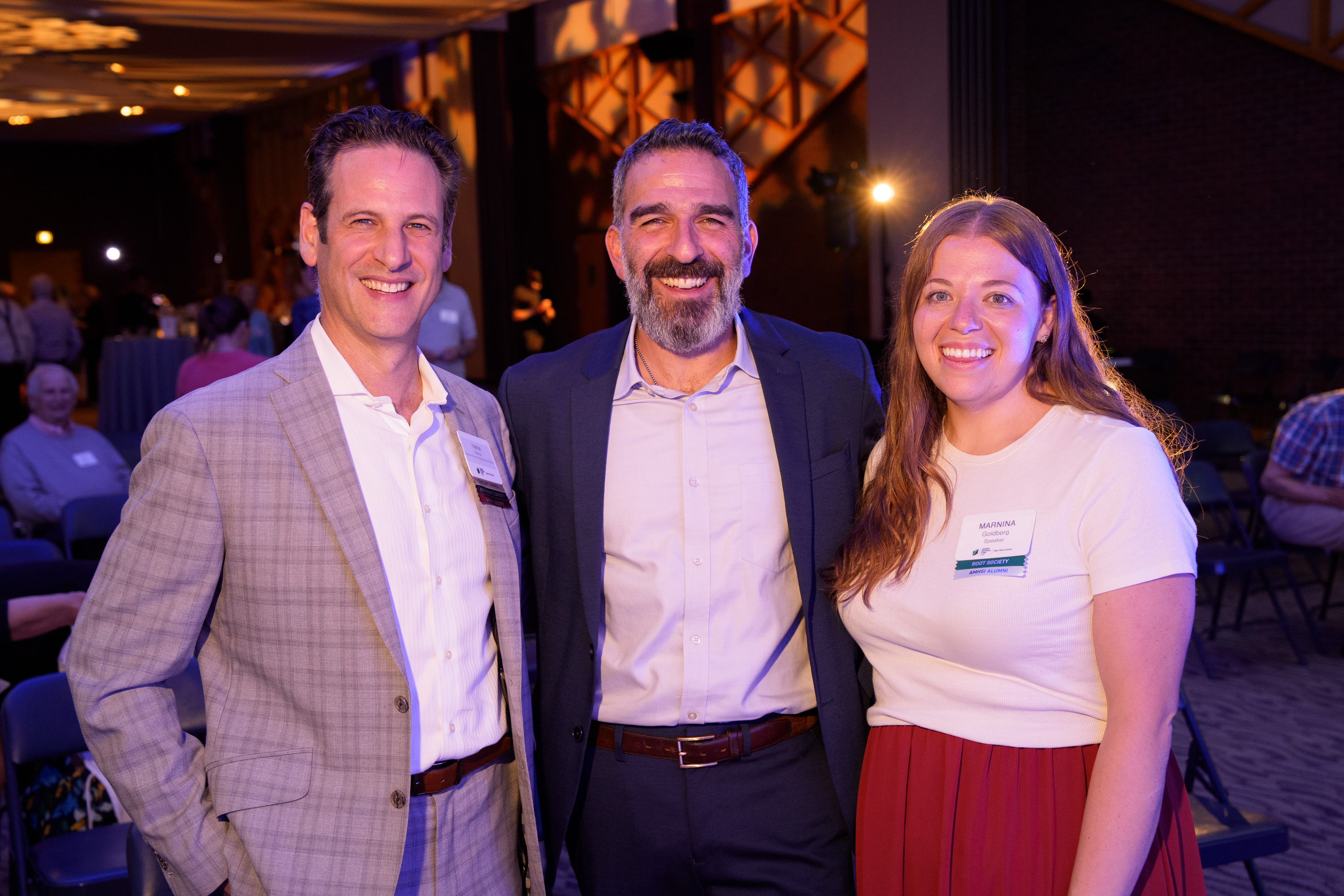 A group of event attendees from left to right: From left to right: Board President Yaron Marcus, Rabbi Leor Sinai, and JNFuture Board member Marnina Goldberg