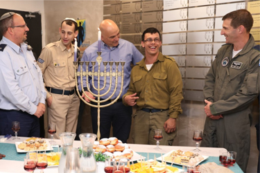 Tiran Attia with Special in Uniform Soldiers and a Menorah