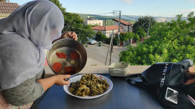 Safta Maha serves up her famous wrapped vine leaves in front of breathtaking views of the Galilee