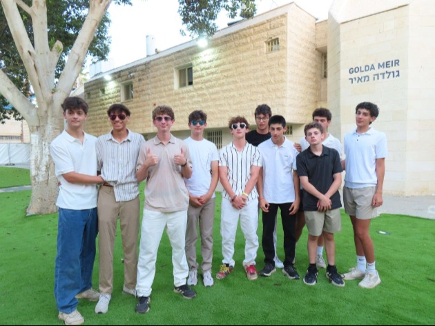 Tristan (second from right) on the Muss campus with classmates